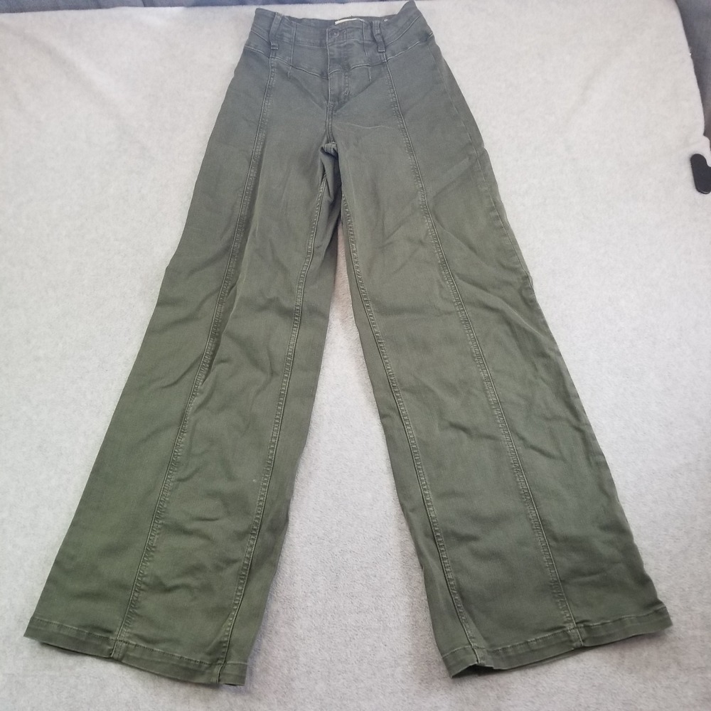 Free People Jayde Flare Pants Womens 26 Olive Green High Rise Wide Leg Seam